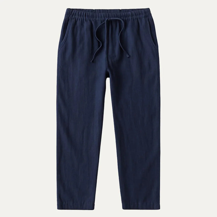 Herr Casual linnebyxor med justerbart midjeband, elastiskt och ventilerande tyg, perfekt för stil och komfort.