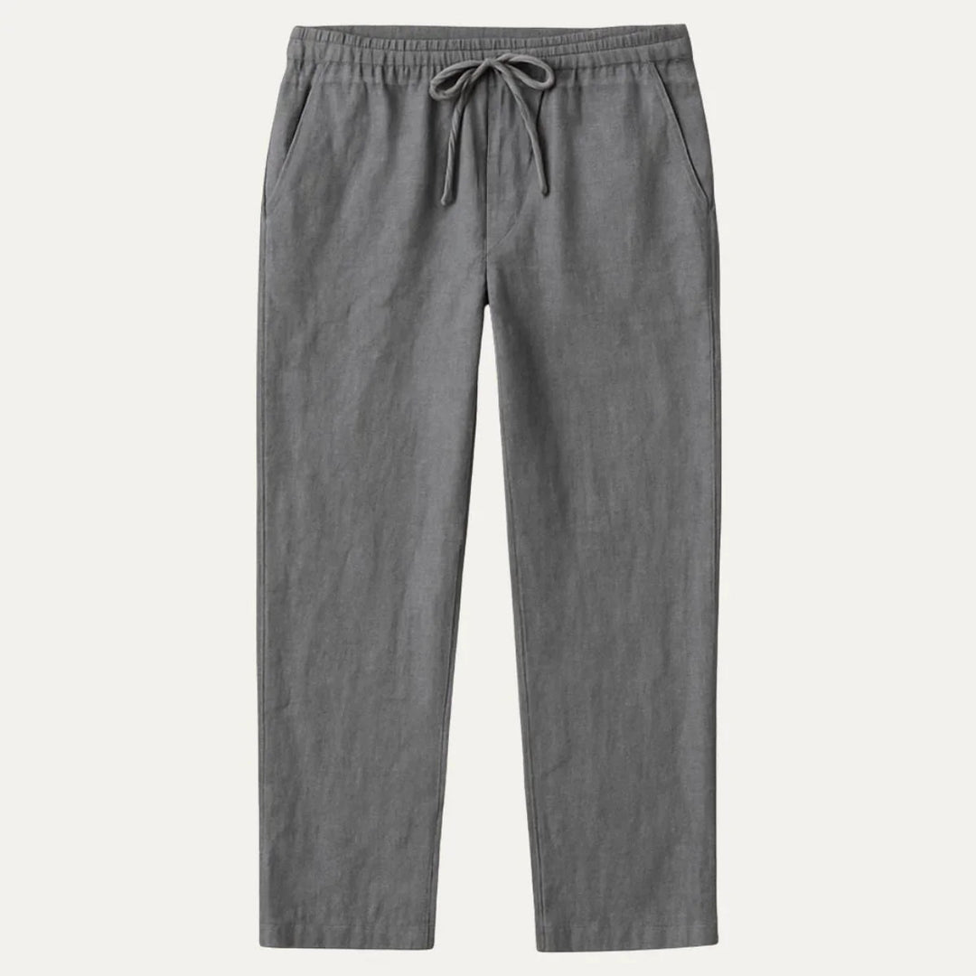 Herr Casual linnebyxor med justerbart midjeband, elastiskt och ventilerande tyg, perfekt för stil och komfort.