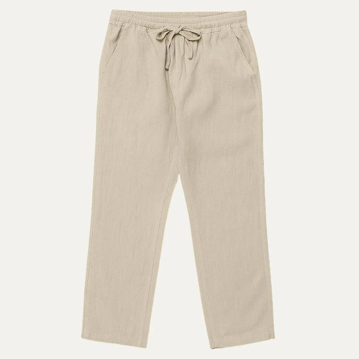Herr Casual linnebyxor med justerbart midjeband, elastiskt och ventilerande tyg, perfekt för stil och komfort.
