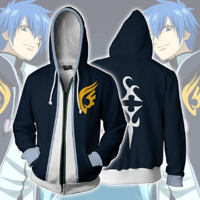 "Herr Fairy Tail huvtröja med 3D-print för animefans, detaljerat färgglatt mönster, perfekt för cosplay och vardagsbruk."