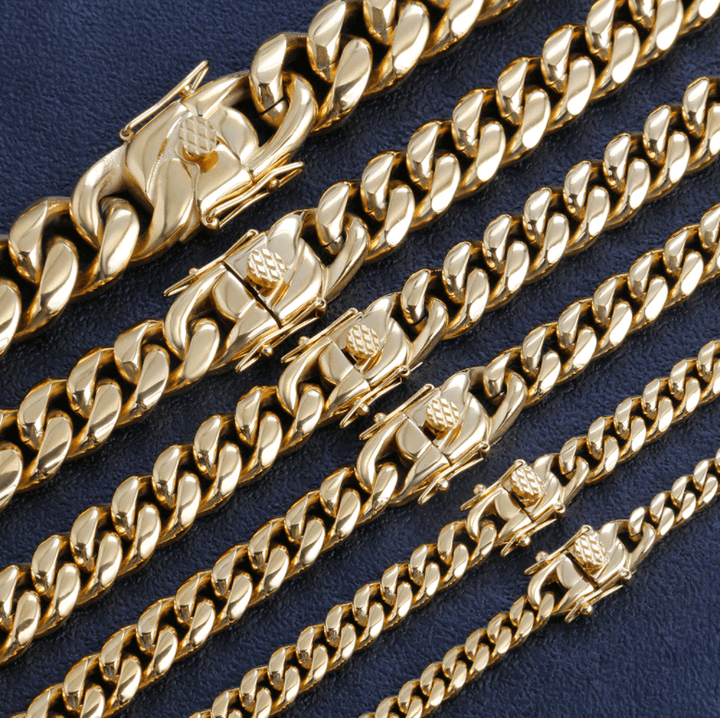 "Herr Kubanskt länk halsband i rostfritt stål och guld, elegant herraccessoar, perfekt att bära ensam eller med ett hängsmyck