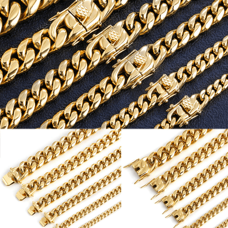 "Herr Kubanskt länk halsband i rostfritt stål och guld, elegant herraccessoar, perfekt att bära ensam eller med ett hängsmyck