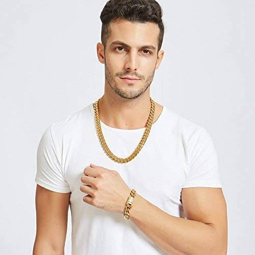 "Herr Kubanskt länk halsband i rostfritt stål och guld, elegant herraccessoar, perfekt att bära ensam eller med ett hängsmyck