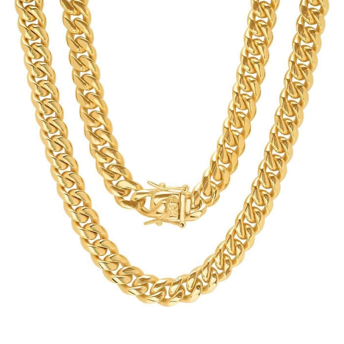 "Herr Kubanskt länk halsband i rostfritt stål och guld, elegant herraccessoar, perfekt att bära ensam eller med ett hängsmyck
