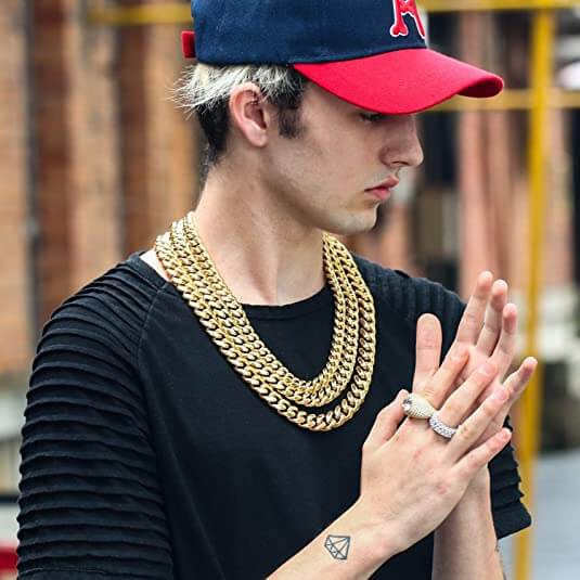 "Herr Kubanskt länk halsband i rostfritt stål och guld, elegant herraccessoar, perfekt att bära ensam eller med ett hängsmyck