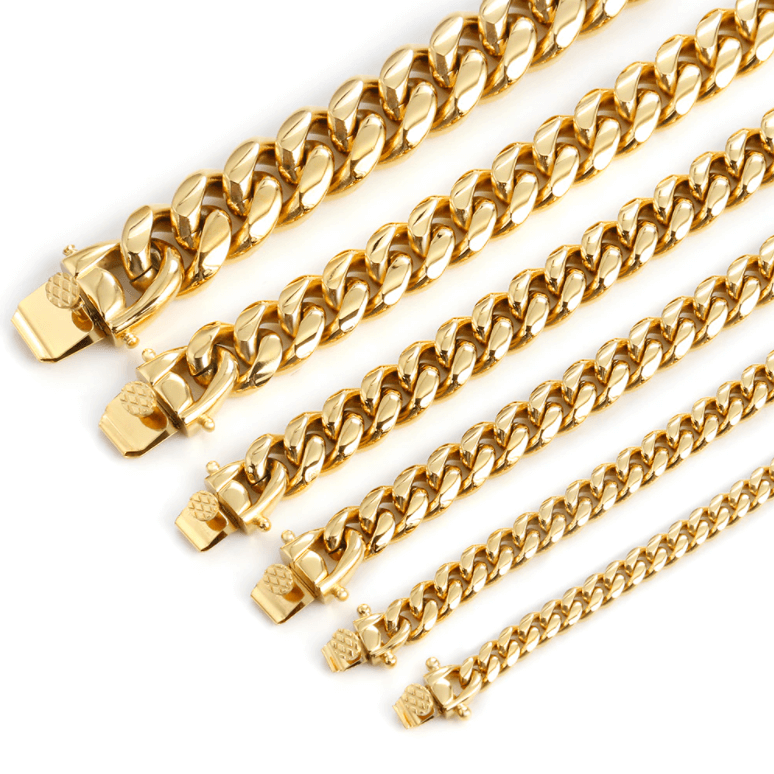 "Herr Kubanskt länk halsband i rostfritt stål och guld, elegant herraccessoar, perfekt att bära ensam eller med ett hängsmyck