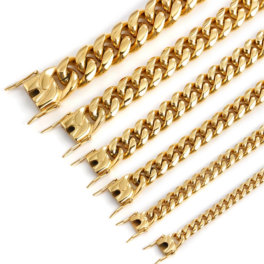 "Herr Kubanskt länk halsband i rostfritt stål och guld, elegant herraccessoar, perfekt att bära ensam eller med ett hängsmyck