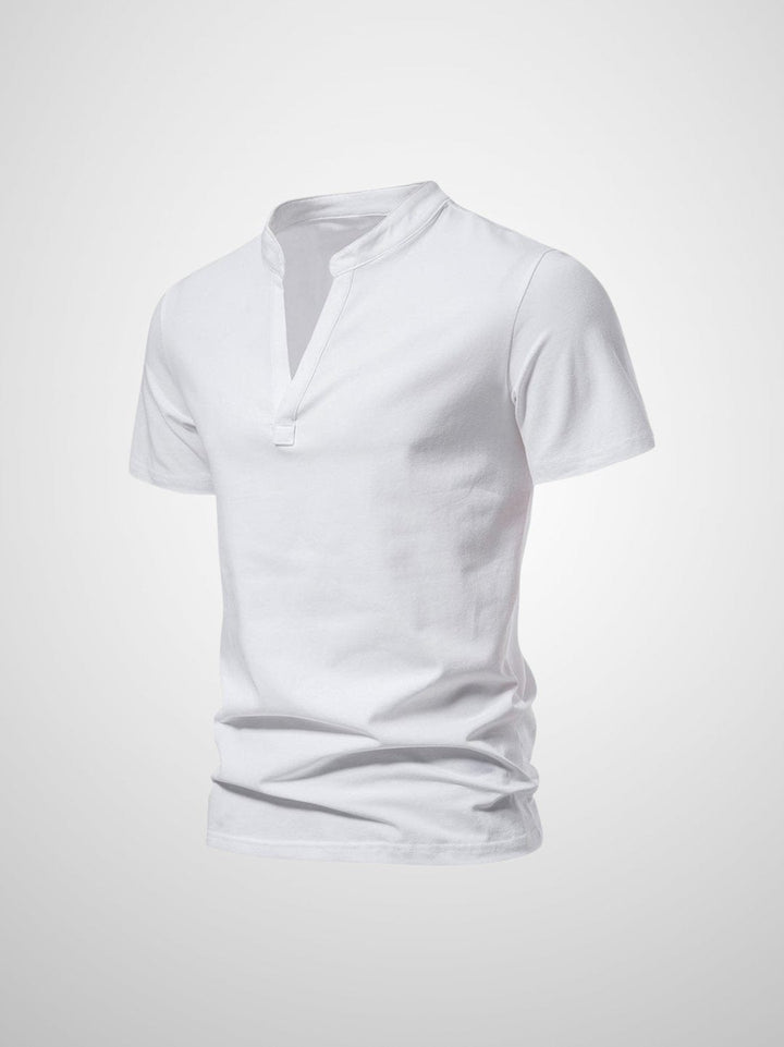 "Herr Polo V-hals T-shirt i mjukt tyg, kort krage, modern design, perfekt för stiliga och avslappnade tillfällen."