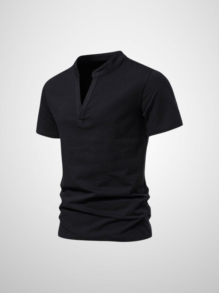 "Herr Polo V-hals T-shirt i mjukt tyg, kort krage, modern design, perfekt för stiliga och avslappnade tillfällen."