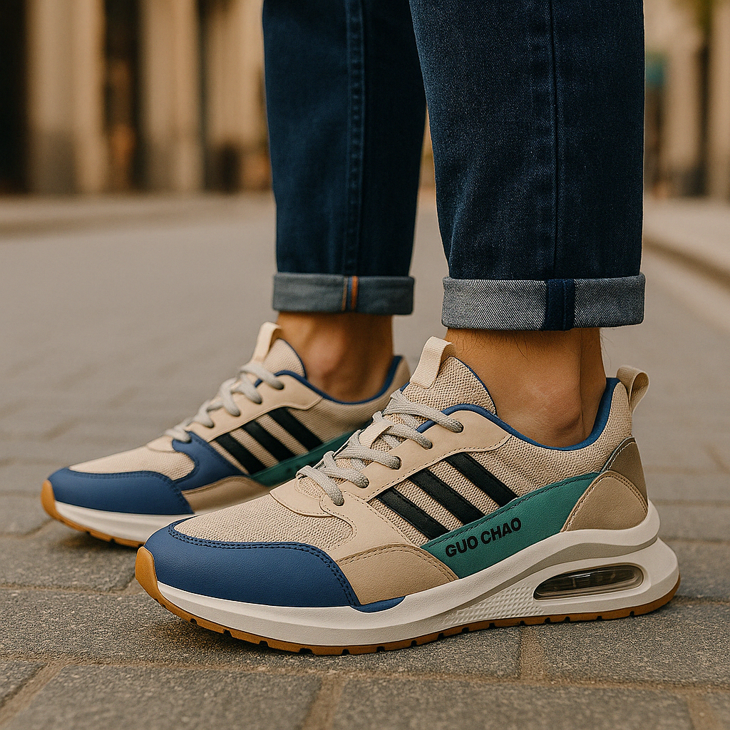 "Herr Retro Sneakers i tidlös sporty design, perfekta för alla säsonger med komfortabel passform för vardagsbruk."