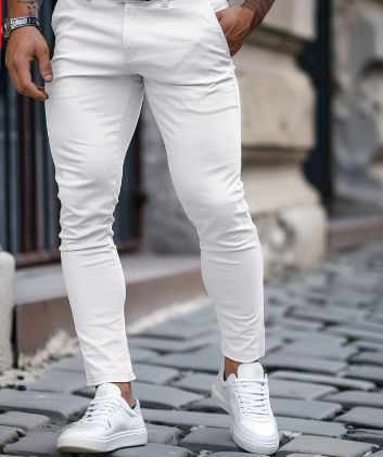 "Herr Slim Fit Stretch Jeans med fickor, djärv färg, slank silhuett, stretchig denim, lämplig för alla tillfällen"