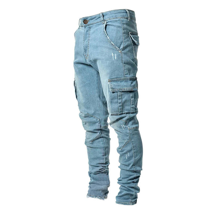 Herr Slim-Fit Cargo Byxor i svart med praktiska fickor, ideal för urban stil och komfort.