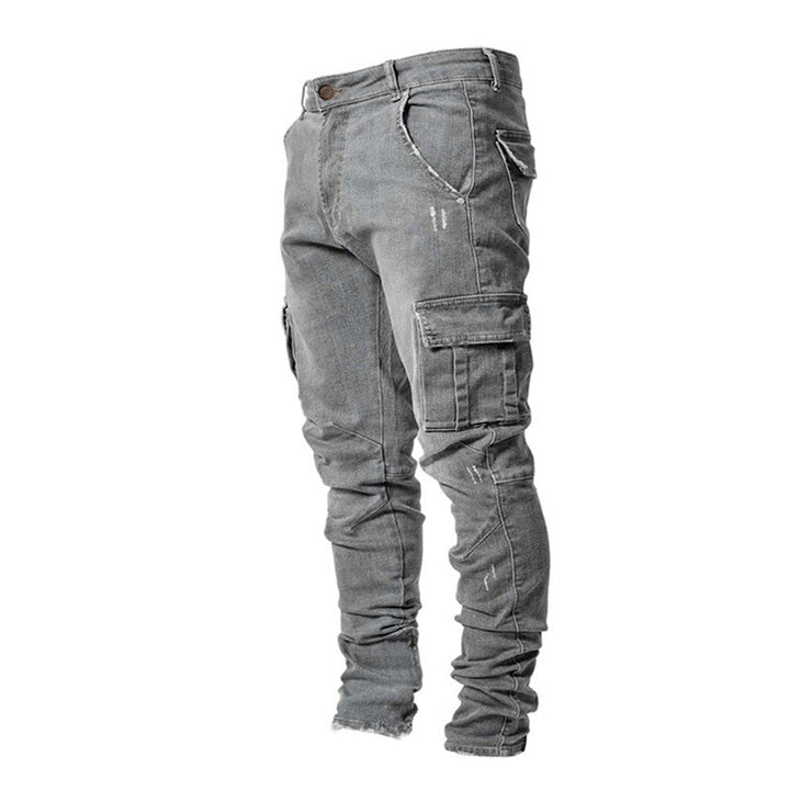 Herr Slim-Fit Cargo Byxor i svart med praktiska fickor, ideal för urban stil och komfort.