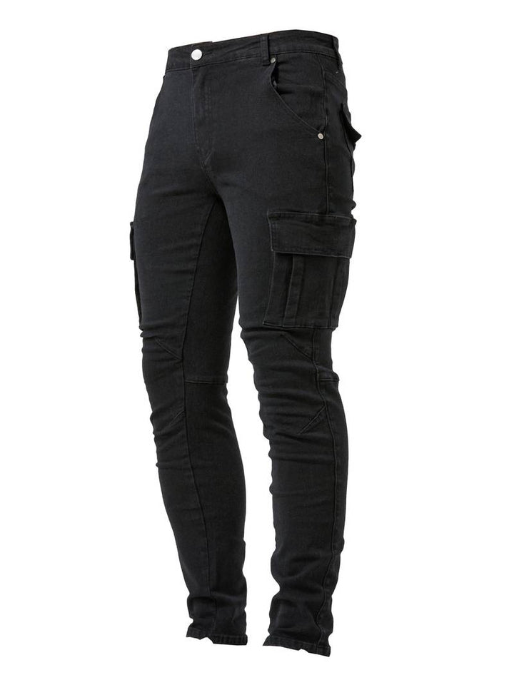 Herr Slim-Fit Cargo Byxor i svart med praktiska fickor, ideal för urban stil och komfort.