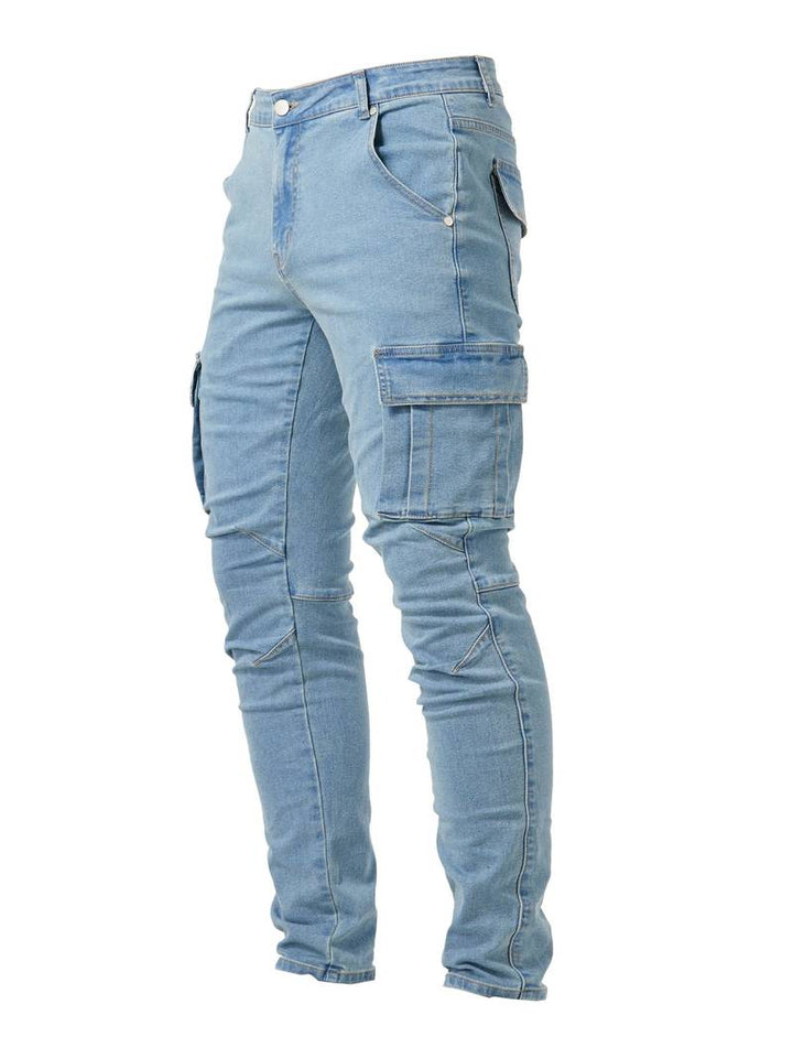 Herr Slim-Fit Cargo Byxor i svart med praktiska fickor, ideal för urban stil och komfort.