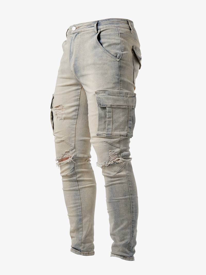 Herr Slim-Fit Cargo Byxor i svart med praktiska fickor, ideal för urban stil och komfort.