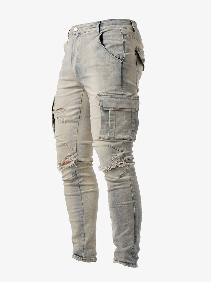 Herr Slim-Fit Cargo Byxor i svart med praktiska fickor, ideal för urban stil och komfort.