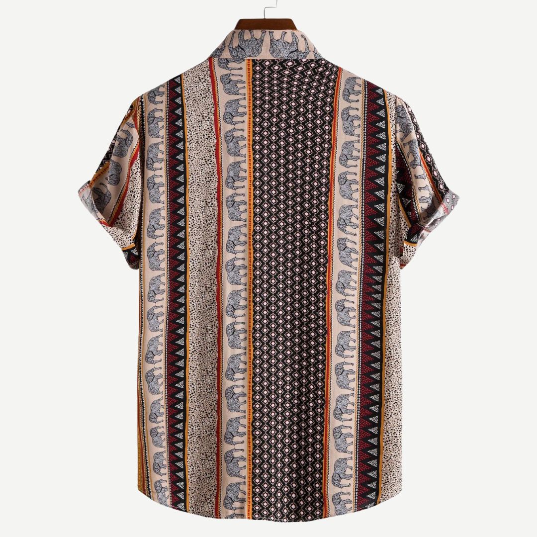 Herr T-shirt med geometrisk elefantdesign, lätt tyg, livfullt tryck, avslappnad passform, perfekt för sommar och stil.