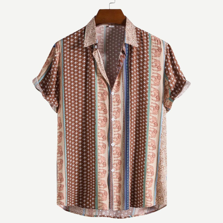 Herr T-shirt med geometrisk elefantdesign, lätt tyg, livfullt tryck, avslappnad passform, perfekt för sommar och stil.