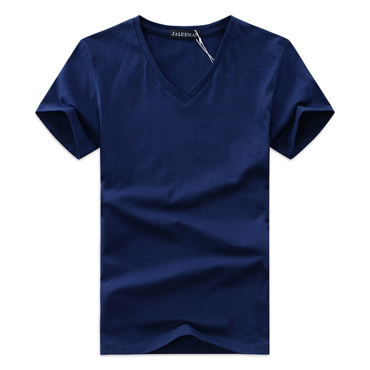 "Herr V-ringad Kortärmad T-shirt Slim Fit i grått, smal passform, bomullstyg, korta ärmar, perfekt för vardagsstil."