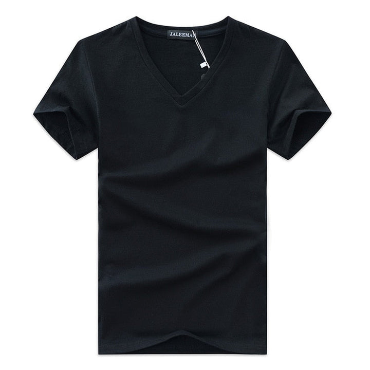 "Herr V-ringad Kortärmad T-shirt Slim Fit i grått, smal passform, bomullstyg, korta ärmar, perfekt för vardagsstil."