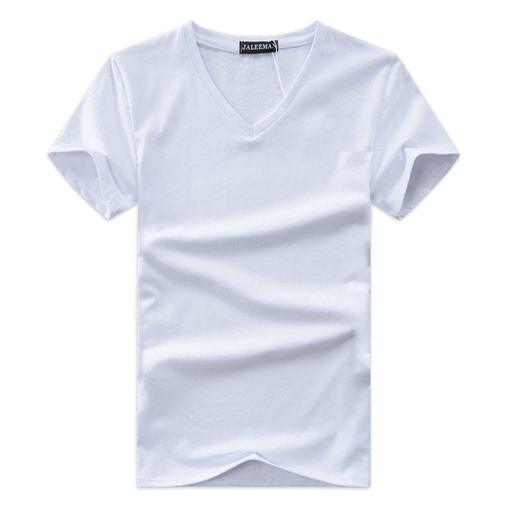 "Herr V-ringad Kortärmad T-shirt Slim Fit i grått, smal passform, bomullstyg, korta ärmar, perfekt för vardagsstil."