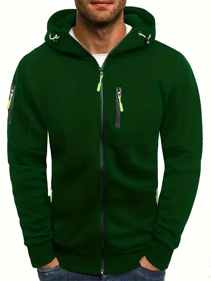 "Herr casual hoodie med bekväm passform, stilrena detaljer och huvudficka. Perfekt för träning och vardaglig stil."
