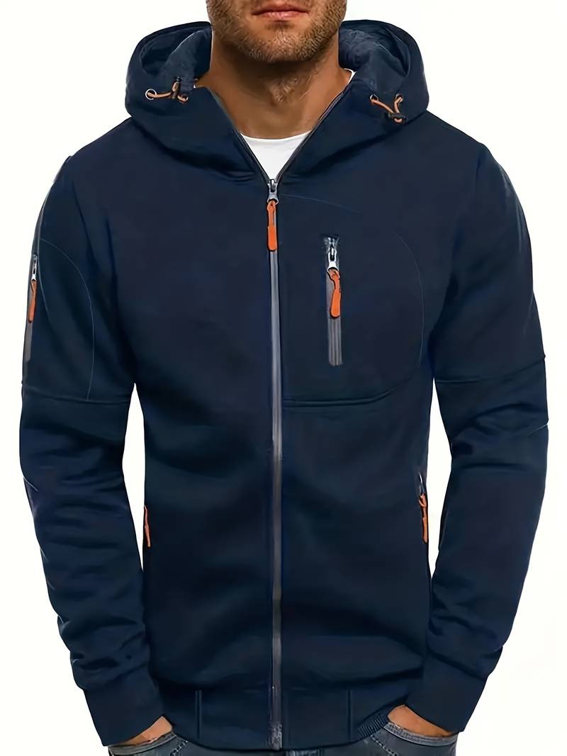 "Herr casual hoodie med bekväm passform, stilrena detaljer och huvudficka. Perfekt för träning och vardaglig stil."
