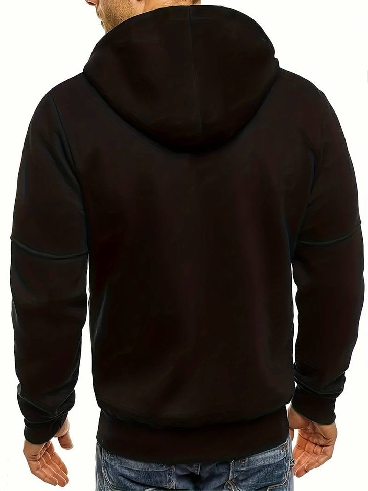 "Herr casual hoodie med bekväm passform, stilrena detaljer och huvudficka. Perfekt för träning och vardaglig stil."