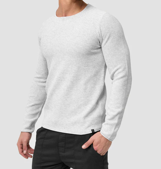 "Herr dragkedjatröja framifrån i bomull, italiensk stil, tidlös design, modern, bekväm för både vardag och fest."