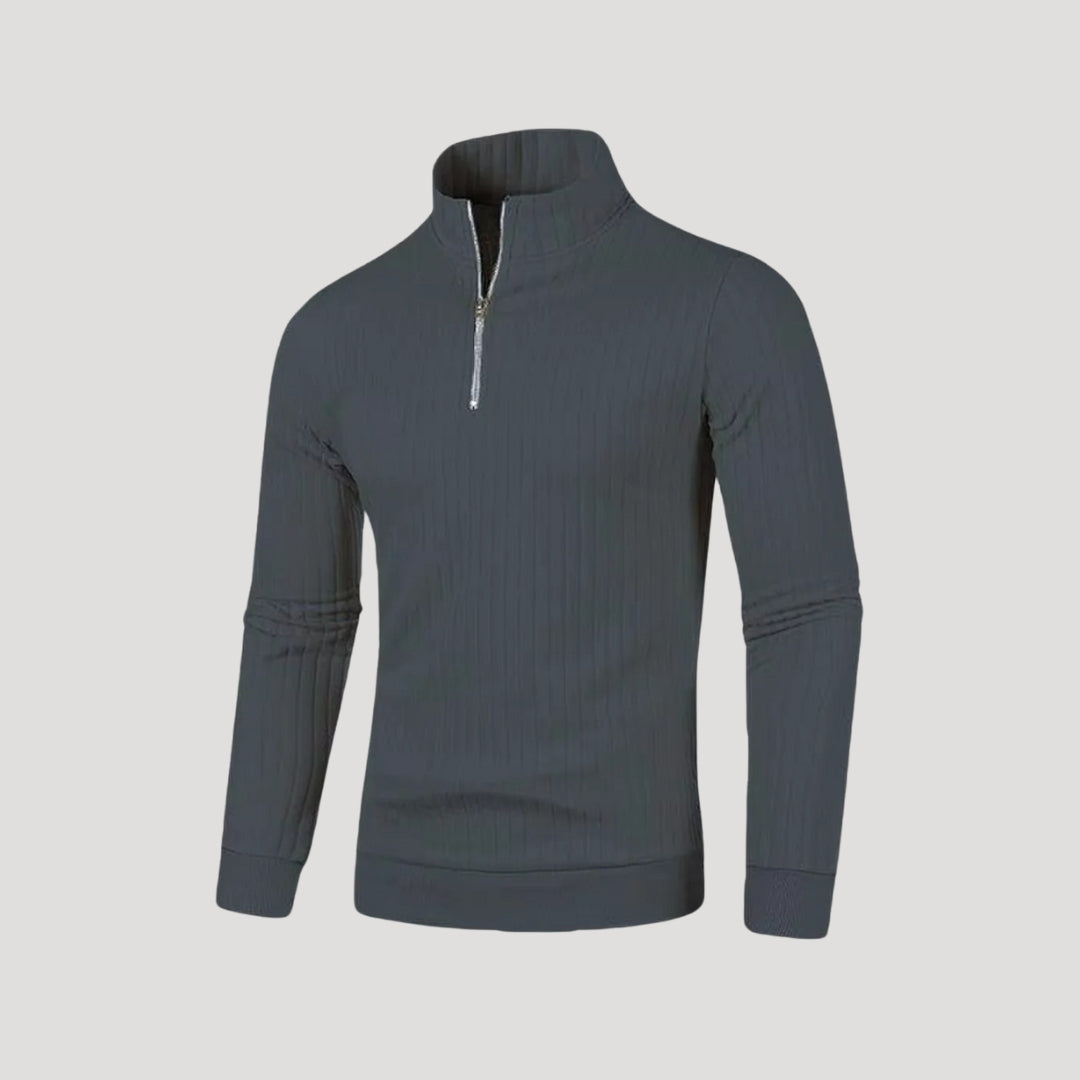 "Herr halvdraget jumper, ribbad textur, elegant och bekväm passform, för både vardag och formella tillfällen."