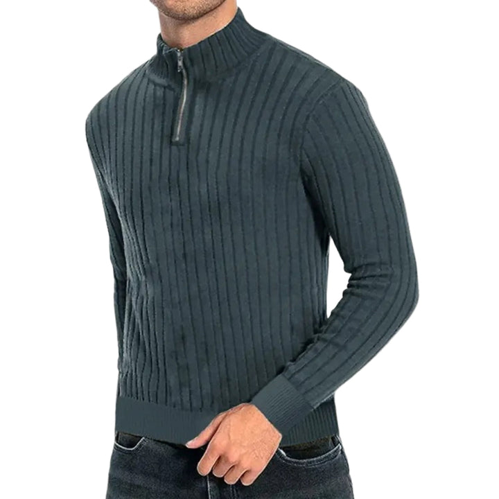 "Herr halvdraget jumper, ribbad textur, elegant och bekväm passform, för både vardag och formella tillfällen."