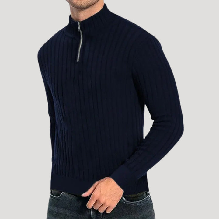 "Herr halvdraget jumper, ribbad textur, elegant och bekväm passform, för både vardag och formella tillfällen."