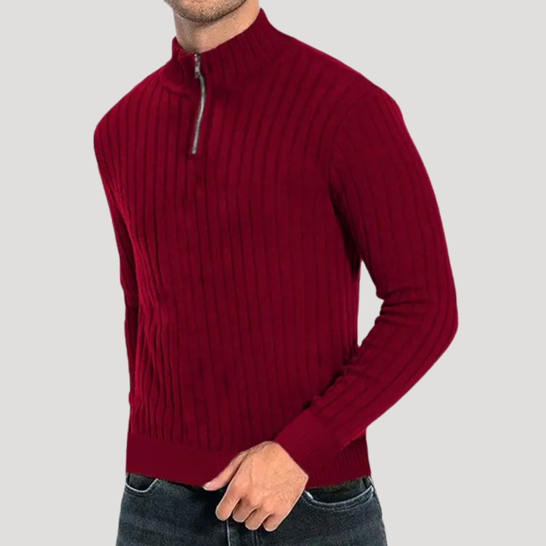 "Herr halvdraget jumper, ribbad textur, elegant och bekväm passform, för både vardag och formella tillfällen."