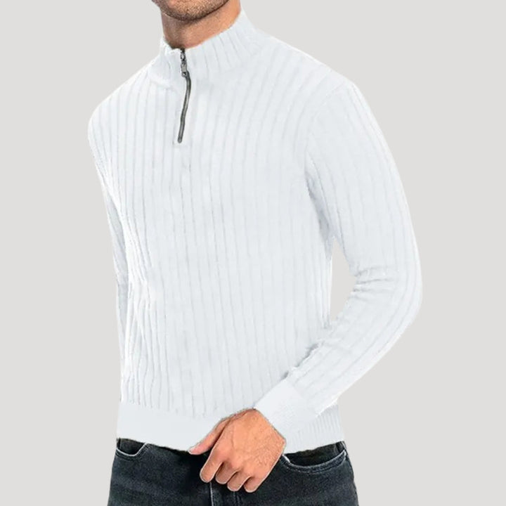 "Herr halvdraget jumper, ribbad textur, elegant och bekväm passform, för både vardag och formella tillfällen."