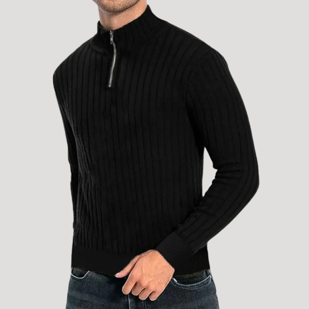 "Herr halvdraget jumper, ribbad textur, elegant och bekväm passform, för både vardag och formella tillfällen."