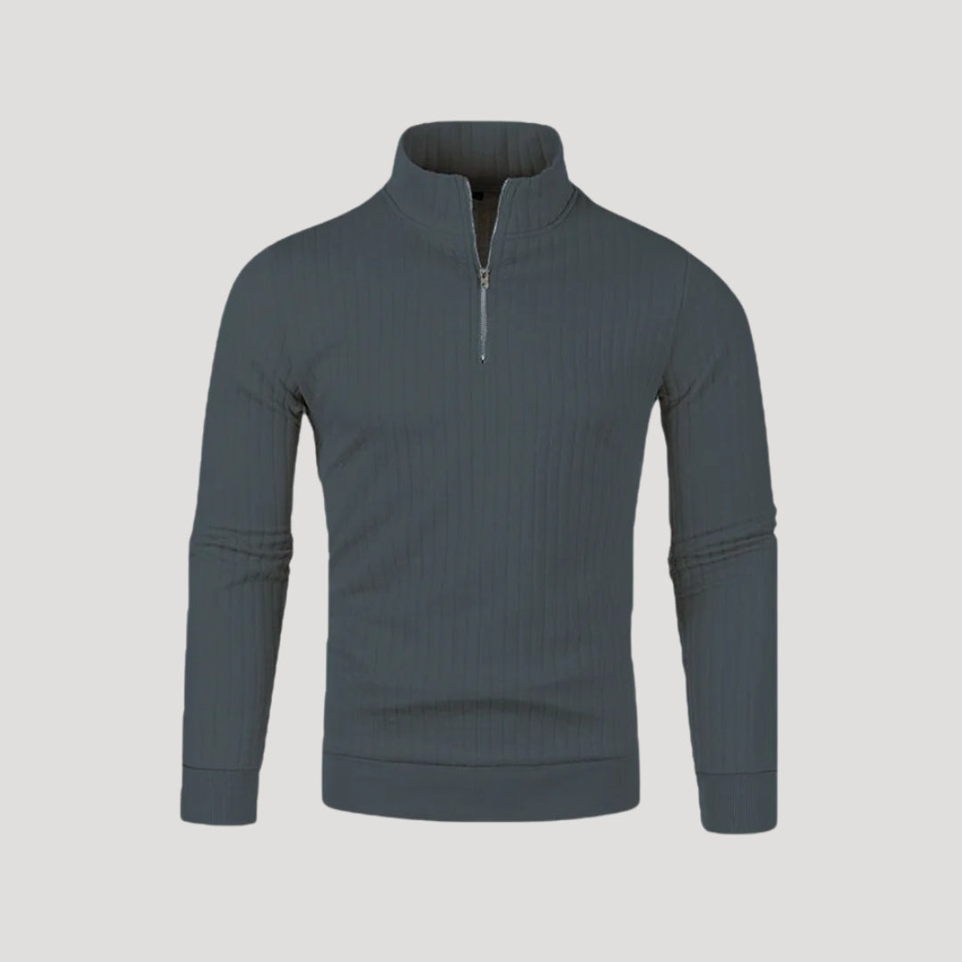 "Herr halvdraget jumper, ribbad textur, elegant och bekväm passform, för både vardag och formella tillfällen."