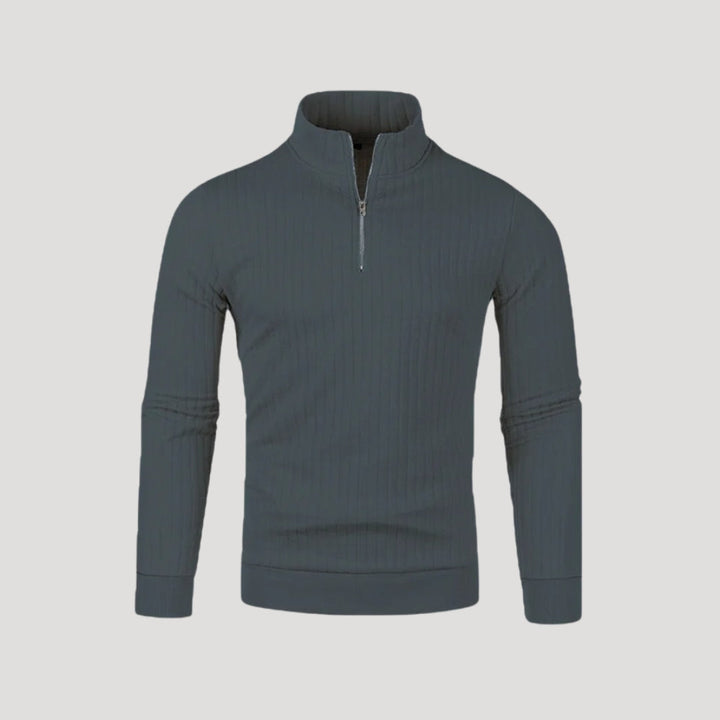"Herr halvdraget jumper, ribbad textur, elegant och bekväm passform, för både vardag och formella tillfällen."