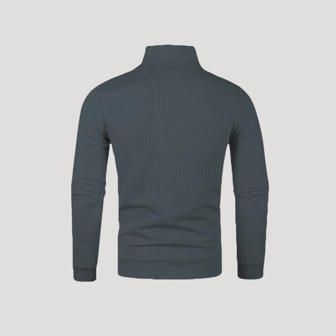 "Herr halvdraget jumper, ribbad textur, elegant och bekväm passform, för både vardag och formella tillfällen."