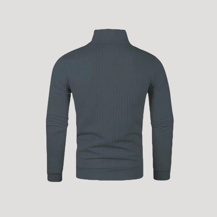 "Herr halvdraget jumper, ribbad textur, elegant och bekväm passform, för både vardag och formella tillfällen."