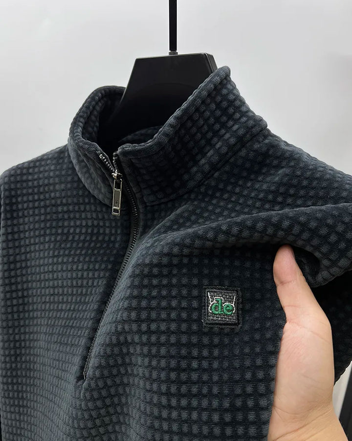 "Herr halvzip tröja i elegant stil, tillverkad av mjuk alpaka fleece, perfekt för stil och värme under kyliga dagar."