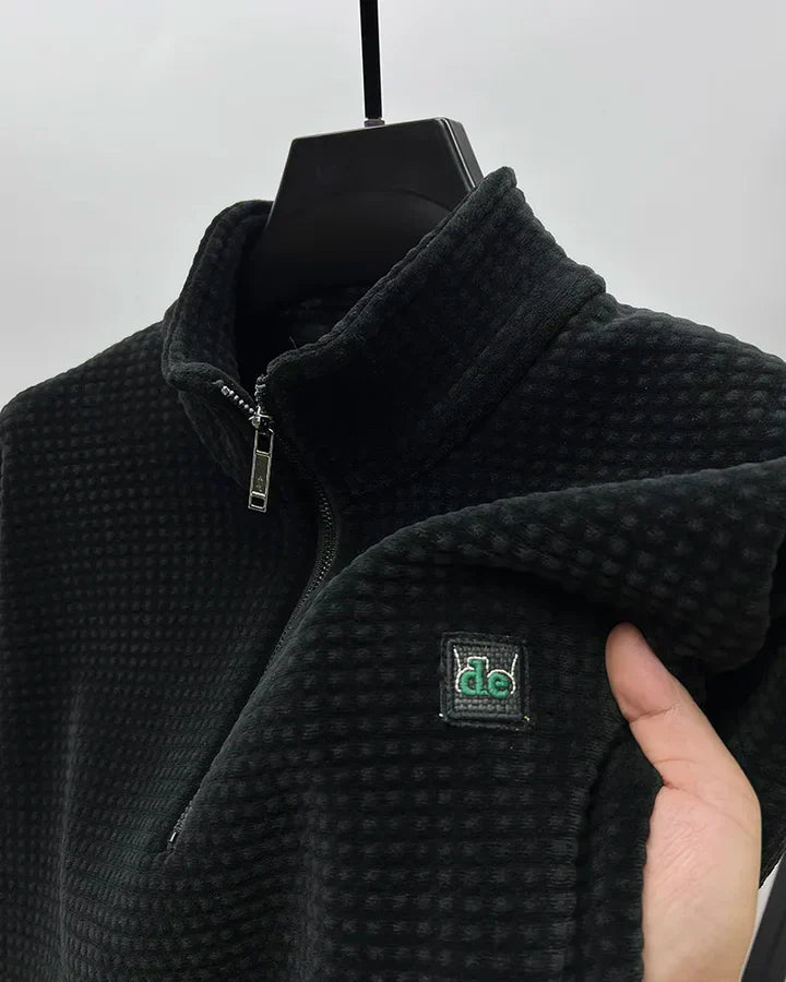 "Herr halvzip tröja i elegant stil, tillverkad av mjuk alpaka fleece, perfekt för stil och värme under kyliga dagar."