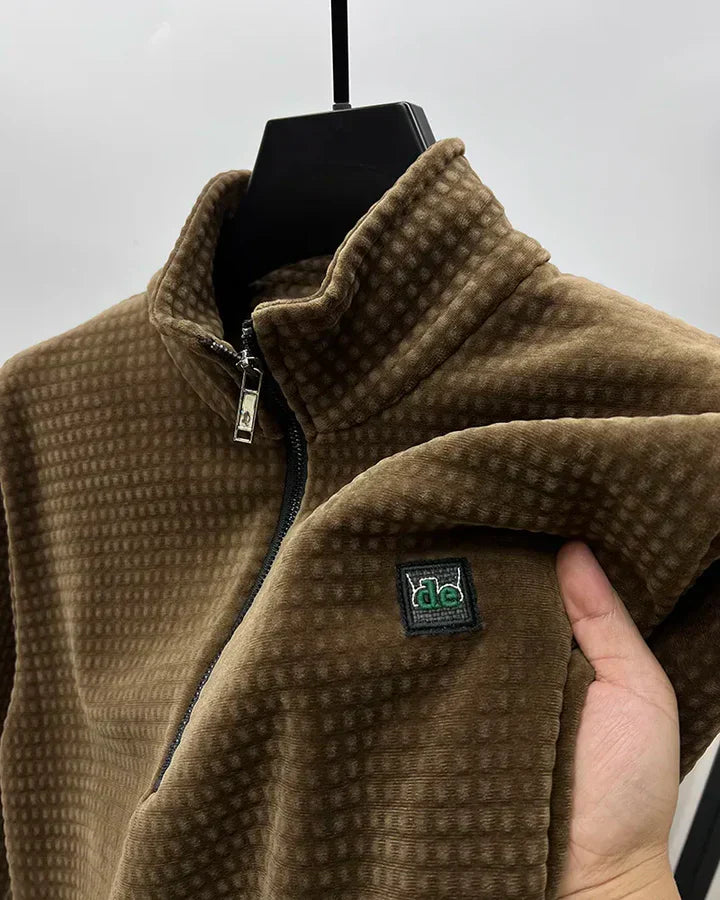 "Herr halvzip tröja i elegant stil, tillverkad av mjuk alpaka fleece, perfekt för stil och värme under kyliga dagar."