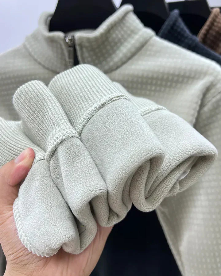 "Herr halvzip tröja i elegant stil, tillverkad av mjuk alpaka fleece, perfekt för stil och värme under kyliga dagar."