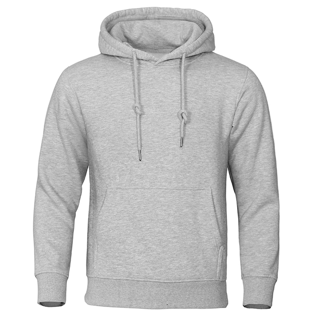 Herr hoodie i modern blå och grå med känguruficka och minimalistisk design, perfekt för avslappnade tillfällen.