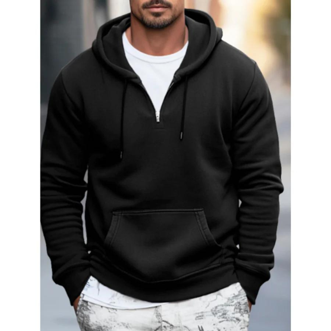 Herr hoodie i modern blå och grå med känguruficka och minimalistisk design, perfekt för avslappnade tillfällen.