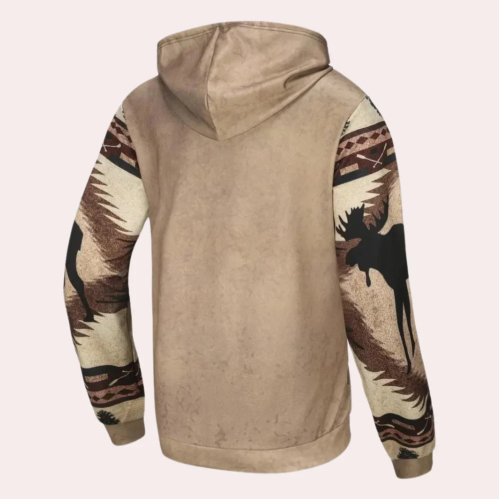 "Herr huvtröja i mjuk bomull-polyester, avslappnad passform, grå färg, perfekt för dagliga aktiviteter."