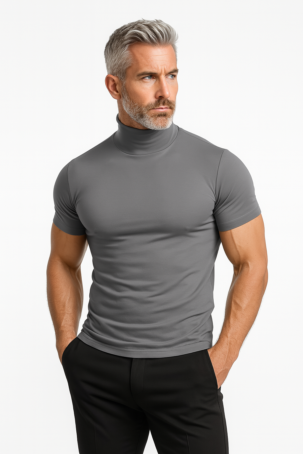 "Herr kortärmad turtleneck i modern stil, ljus färg, slät yta. Perfekt för vardag eller formella tillfällen. Elegant passform