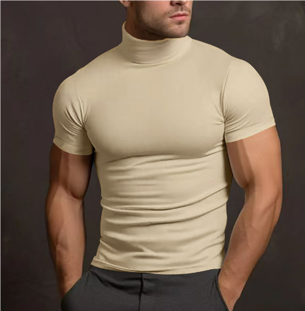 "Herr kortärmad turtleneck i modern stil, ljus färg, slät yta. Perfekt för vardag eller formella tillfällen. Elegant passform