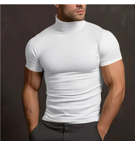 "Herr kortärmad turtleneck i modern stil, ljus färg, slät yta. Perfekt för vardag eller formella tillfällen. Elegant passform